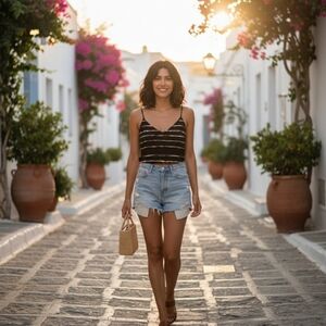 Necessary Objects Cute Blue and White Crop